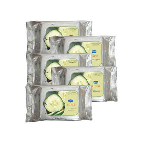 Buy Ginni Clea Cleansing & Make Up Remover Wipes (Cucumber) (Pack Of 5) (30 Wet Wipes Per Pack) - Purplle