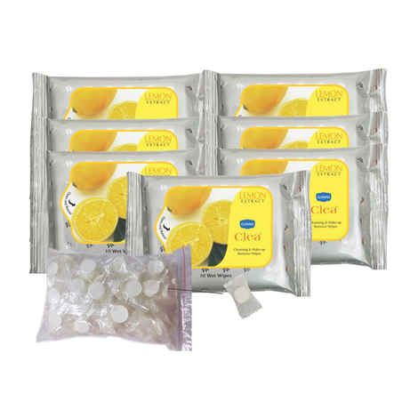 Buy Ginni Clea Cleansing & Make Up Remover Wipes (Lemon) (Pack Of 7) (10 Wet Wipes Per Pack) With 50 Coin Tissues (Compressed /Magic Wipes) - Purplle