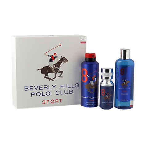 Beverly Hills Polo Club Gift Set Blue 8 For Men Pack Of 3 Edt Shower Gel Deodorant
