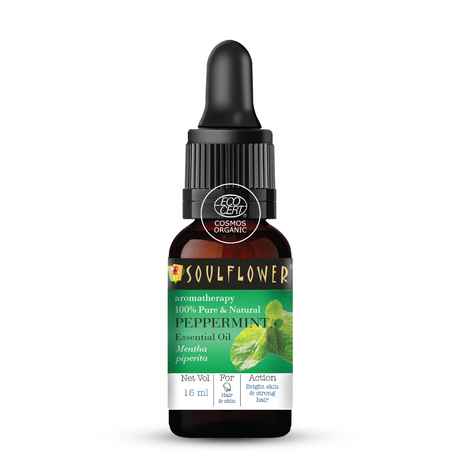 Soulflower Peppermint Essential Oil for Hair & Skin Care, Aromatherapy, Home Diffuser - 100% Pure, Organic, Natural Undiluted Oil, Ecocert Cosmos Organic Certified 15 ml