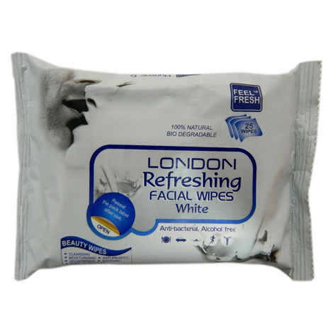 London Refreshing Facial 25 Wipe Wet Face Tissue Cleansing Moisturising - White