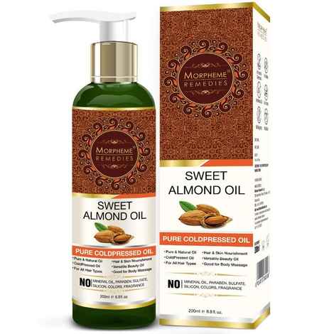 Morpheme Pure Sweet Almond Oil (ColdPressed) For Hair, Body, Skin Care, Face (200 ml)
