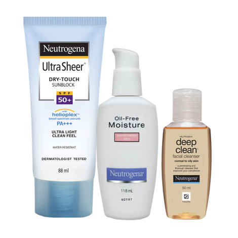 Buy Neutrogena Combination Skin Combo (Neutrogena Ultra Sheer 88ml + Neutrogena Oil-Free Moisture Combination Skin 118ml + Neutrogena Deep Clean Facial Cleanser 50ml) - Purplle