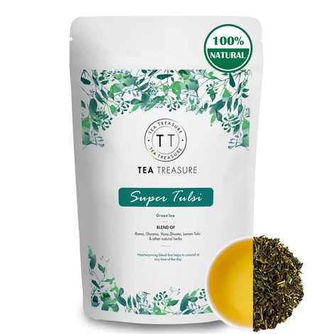 Buy TeaTreasure Super Tulsi Green Tea - 100 Gm - Detox and Calming Tea, relieves Anxiety and Stress - Purplle