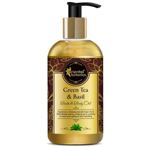 Oriental Botanics Bath & Body Oil (Green Tea & Basil) - 200ml (No Mineral Oil, Silicon or Paraben)
