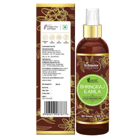 Oriental Botanics Bhringraj & Amla Oil For Hair - 200ml (No Mineral Oil, Silicon or Paraben)