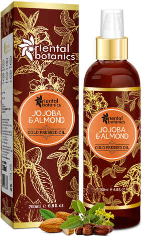 Oriental Botanics Jojoba & Almond Cold Pressed Oil For Hair & Skin - 200ml (No Mineral Oil, Silicon or Paraben)