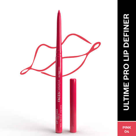 FACES CANADA Ultime Pro Lip Definer - Pink,0.35 gm | Extremely Soft & Gliding | Anti-Feathering & Lightwear | High Coverage | Waterproof | Retractable Twist Format