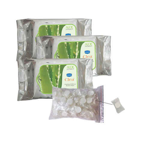 Ginni Clea Cleansing & Make Up Remover Wipes (Aloevera) (Pack Of 3) (30 Wipes Per Pack) And Magic Coin Tissues (50 Pcs) (Each In Single Pack)
