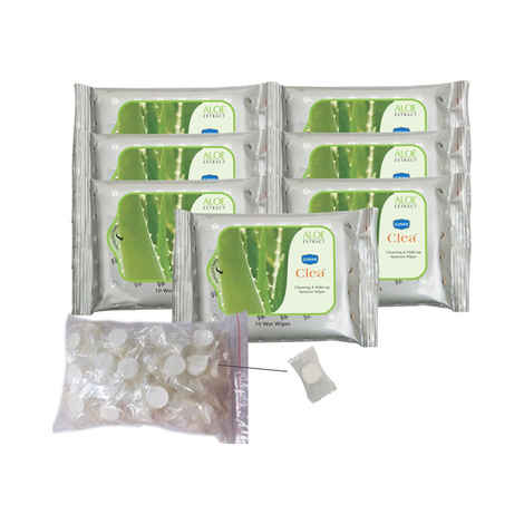 Ginni Clea Cleansing & Make Up Remover Wipes (Aloevera) (Pack Of 7) (10 Wipes Per Pack) Magic Coin Tissues (50 Pcs) (Each In Single Pack)
