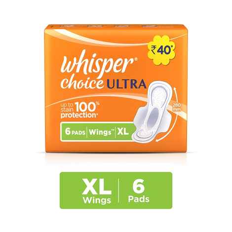 Whisper Choice Ultra Sanitary 6 Pads Wings XL Size