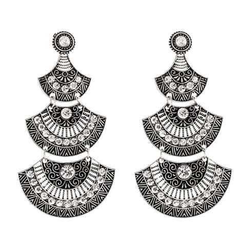 Buy Crunchy Fashion "The Tribal Muse" Collection Oxidized Silver Fan Shaped Earrings - Purplle
