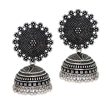 Royal Bling "The Tribal Muse" Collection Oxidized Silver Jhumka Earrings