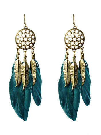 Buy Crunchy Fashion "The Tribal Muse" Oxidized Gold Feather Drop Earrings - Purplle