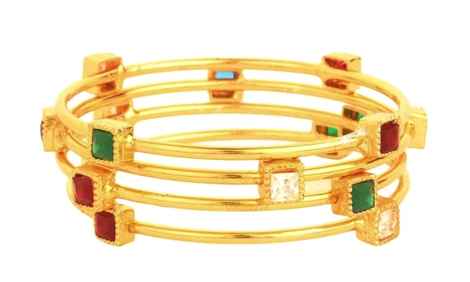 Buy Crunchy Fashion Ad Studded Golden Bangle Set - Purplle
