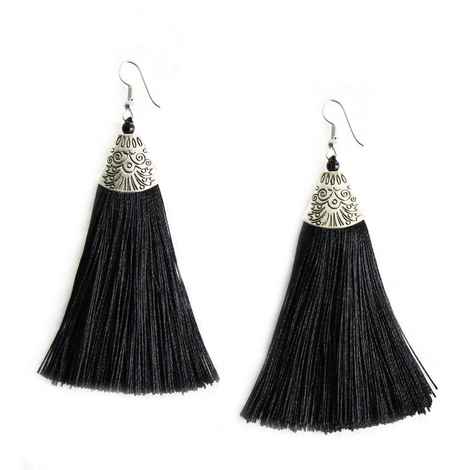 Buy Crunchy Fashion Black Long Tassel Earrings For Women - Purplle