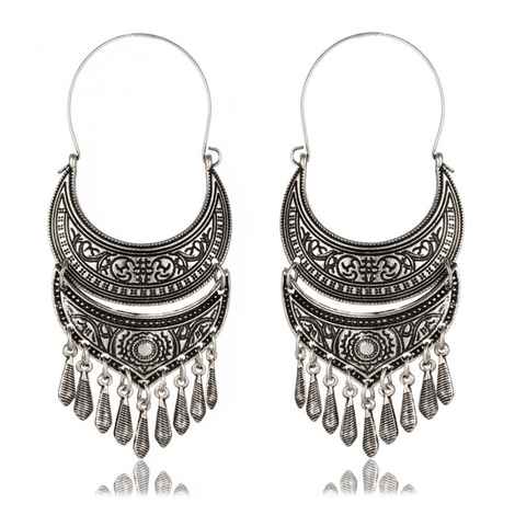Buy Crunchy Fashion Oxidised Silver Fan Shaped Chandelier Earrings For Girls - Purplle