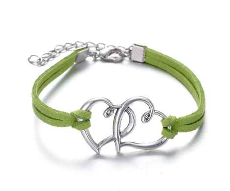 Buy Crunchy Fashion Connected Heart Green Leatherette Bracelet - Purplle
