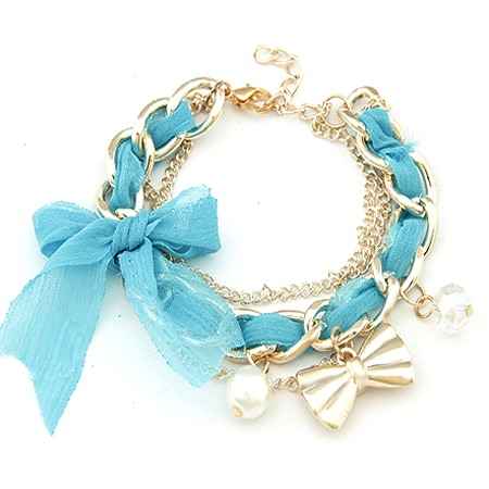 Buy Crunchy Fashion Golden Bowknot Bracelet-Blue - Purplle