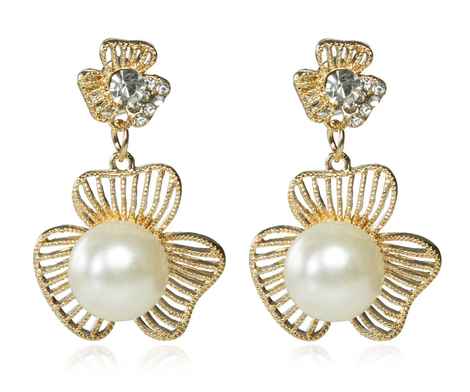 Buy Crunchy Fashion Golden Duplet Flower Pearl Drop Earrings - Purplle