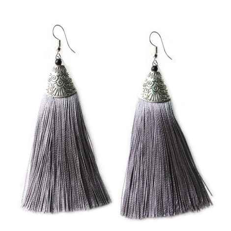 Buy Crunchy Fashion Grey Long Tassel Earrings for Women - Purplle