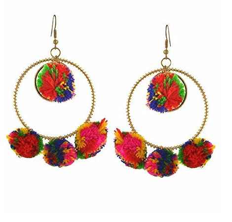 Crunchy Fashion Multi Colored Pom Pom Drop Earrings