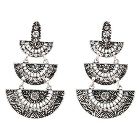 Buy Crunchy Fashion Oxidised Silver Fan Shaped Chandelier Earrings for Girls - Purplle