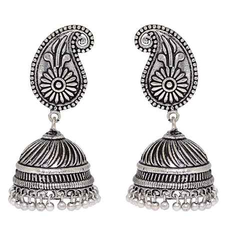 Buy Royal Bling Oxidized Silver Paisley Jhumka Earrings - Purplle