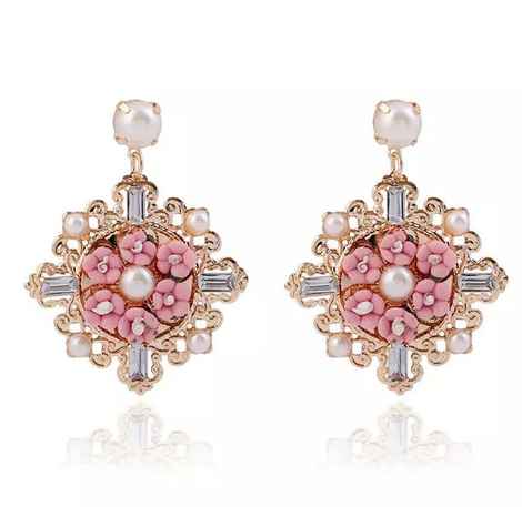Buy Crunchy Fashion Pink Floret Dangling Earrings for Women - Purplle