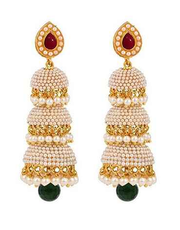 Buy Crunchy Fashion Pool Of Glowing Pearls Red-Green Traditional Jhumki - Purplle