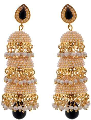 Buy Crunchy Fashion Pool Of Pearls Black 3 Tier Jhumki - Purplle