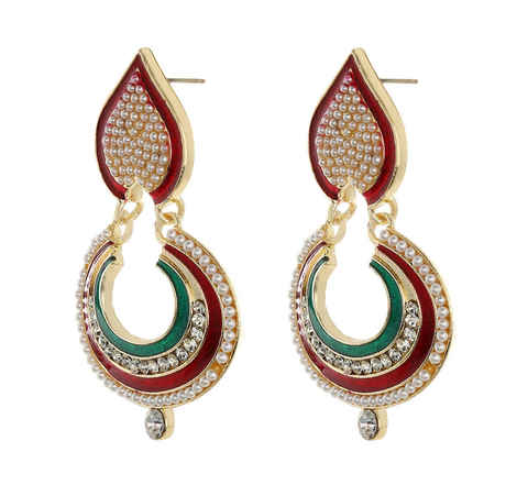 Buy Crunchy Fashion Red Green Motif ChandBali Earrings - Purplle