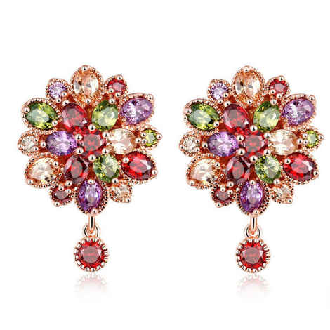 Buy Crunchy Fashion Sparkling Colors Flowerets Vine Swiss Cubic Zircon Studs - Purplle