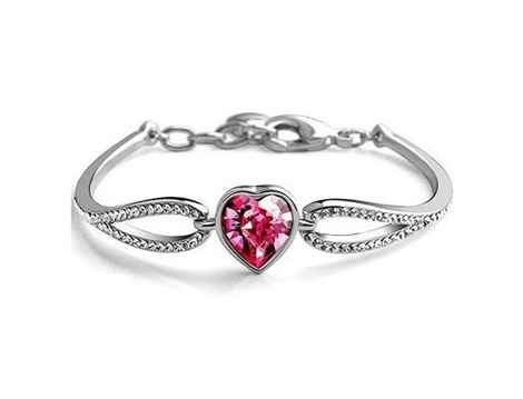 Buy Crunchy Fashion Valentine Special Pink Heart Austrain Crystal Bracelet - Purplle