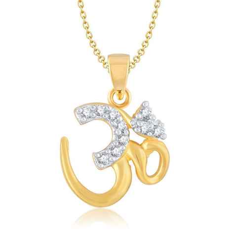 Buy Lishmark Traditional Alloy Jewelry Om Shape Pendant Gold & Rhodium Polished With Chain - Purplle