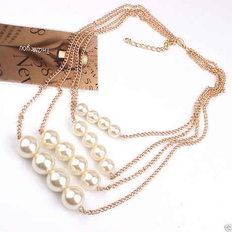 Buy Lishmark Fashion Sexy Multilayer Chain Pearl Choker Chunky Collar Bib Statement Necklace - Purplle