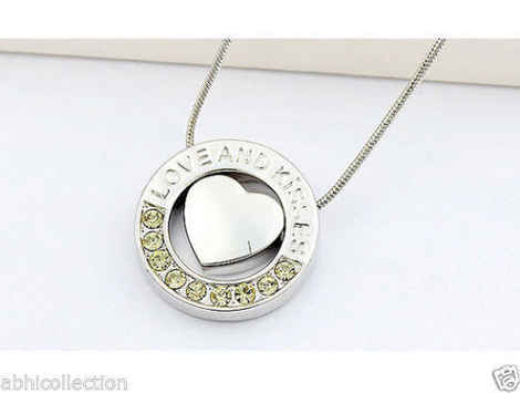 Buy Lishmark Chic Jewelry Yellow Crystal Heart Circle Pendant Silver Plated Chain Necklace - Purplle