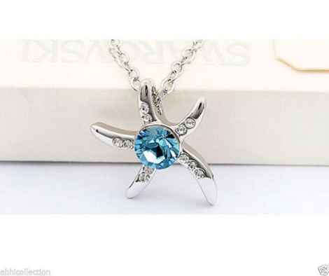 Buy Lishmark Ladies High Quality Blue Crystal Star Pendant Silver Plated Chain Necklace - Purplle