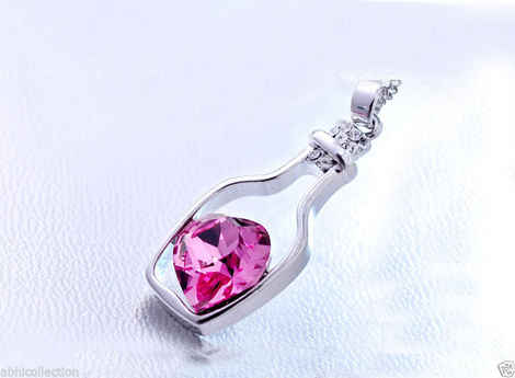 Buy Lishmark Fhollow Drift Bottle Plum Red Heart Crystal Rhinestone Cz Love Pendant Necklace - Purplle