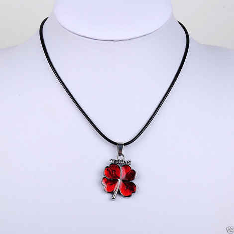 Buy Lishmark Fashion Jewelry Silver Red Leaf Pendant Black Leather Necklace 18? - Purplle
