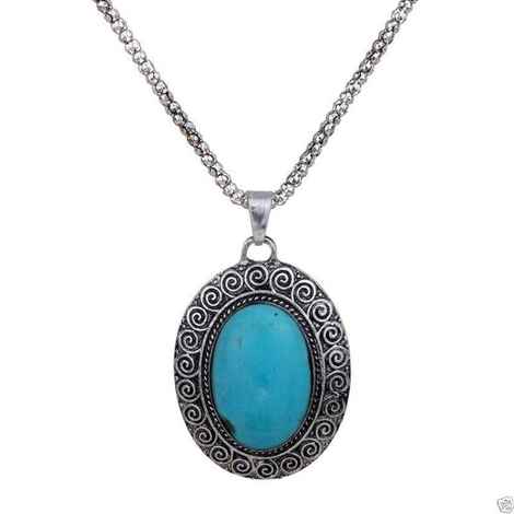 Buy Lishmark Fashion Jewelry Alloy Turquoise Silver Plated Trendy Oval Pendant Necklace - Purplle