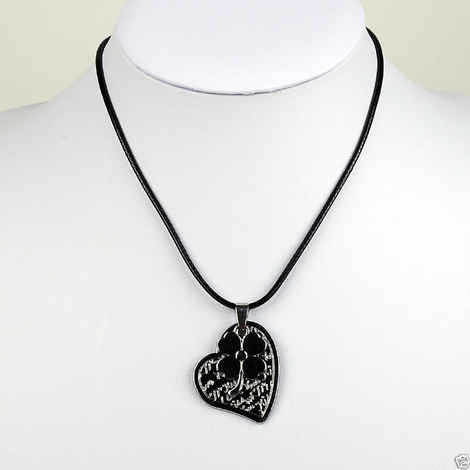 Buy Lishmark Fashion Jewelry Alloy Silver Color Heart Pendant Black Leather Rope Necklace - Purplle