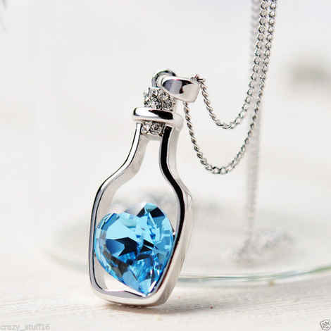Buy Lishmark Fashion Hollow Drift Bottle Blue Heart Crystal Rhinestone Love Pendant Necklace - Purplle
