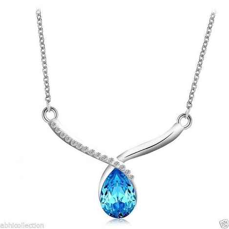 Buy Lishmark Womens 9K White Gold Filled Aaa Cz & Blue Crystal Necklace With Pendant - Purplle