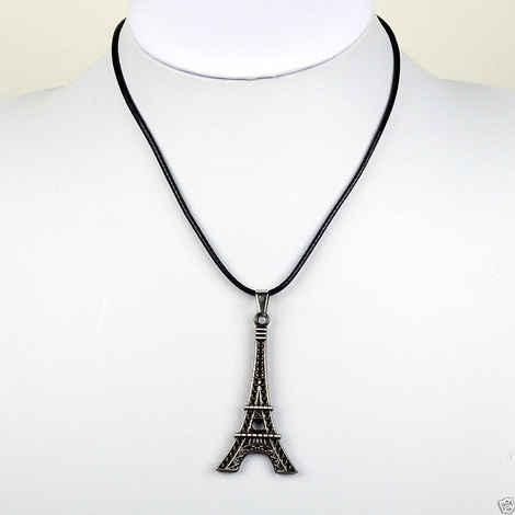 Buy Lishmark Fashion Jewelry Black Eiffel Town Pendant Black Leather Necklace 18? - Purplle