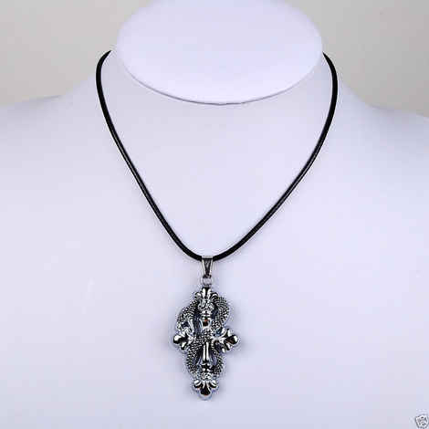 Buy Lishmark Fashion Jewelry Alloy Antique Silver Color Dragon Pendant Black Leather Necklace - Purplle