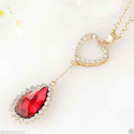 Buy Lishmark Womens 9K Yellow Gold Filled Hart Shape White & Red Crystal Necklace & Pendant - Purplle