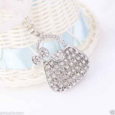 Buy Lishmark Womens Fashion 9K White Gold Filled Aaa Cz Crystal Necklace & Hand Bag Pendant - Purplle