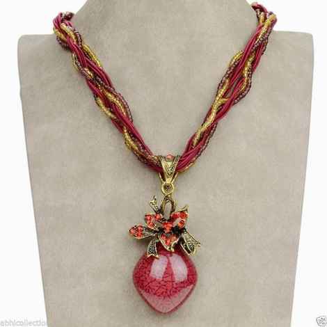 Buy Lishmark Retro Popular Copper Flower Metallic Crystal Rhinestone Charm Necklace Pendant - Purplle