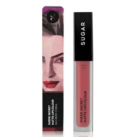 SUGAR Cosmetics Suede Secret Matte Lipcolour - 04 Crepe Coral (Peachy Coral)